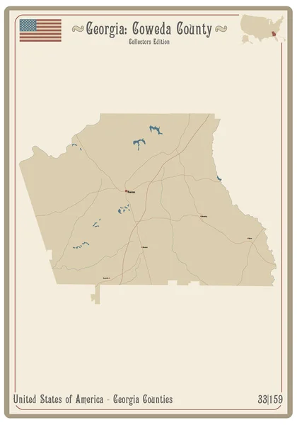 Map Old Playing Card Coweda County Illinois Usa — Stock Vector