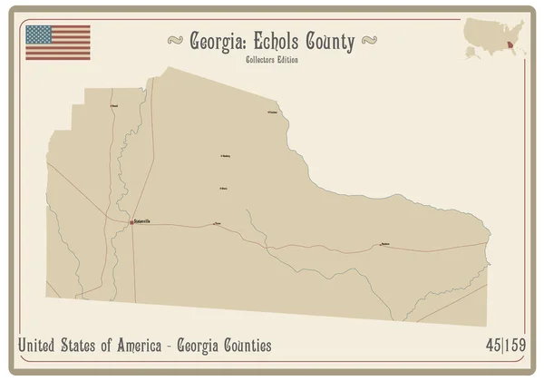Map Old Playing Card Echols County Georgia Usa — Stock Vector