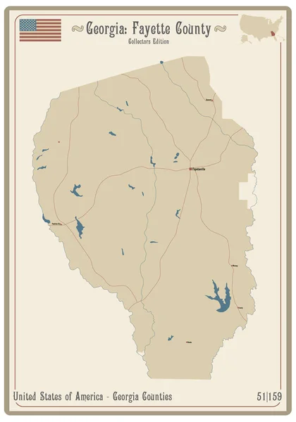 Map Old Playing Card Fayette County Georgia Usa – Stock-vektor