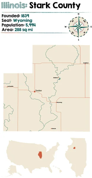 Large Detailed Map Stark County Illinois Usa — Vector de stock