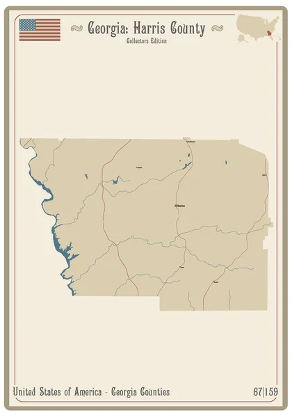 Map Old Playing Card Harris County Georgia Usa — Stok Vektör