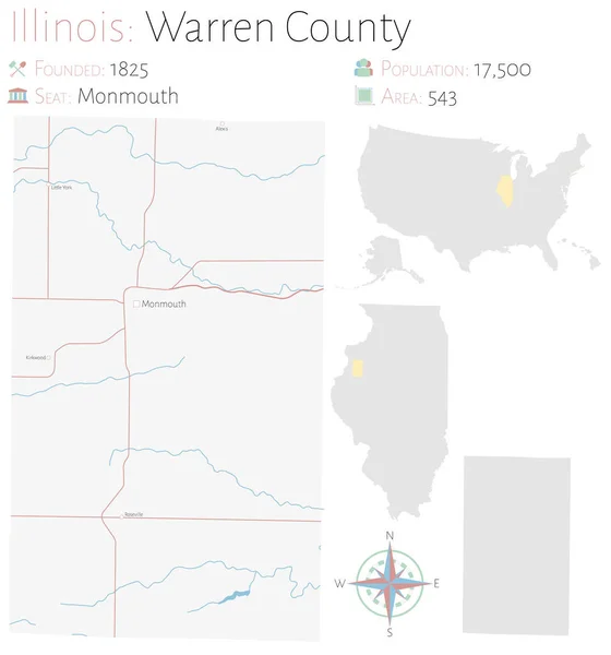 Large Detailed Map Warren County Illinois Usa — Archivo Imágenes Vectoriales