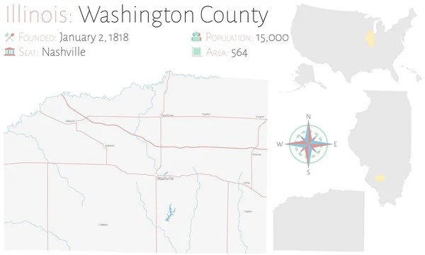 Large Detailed Map Washington County Illinois Usa — ストックベクタ