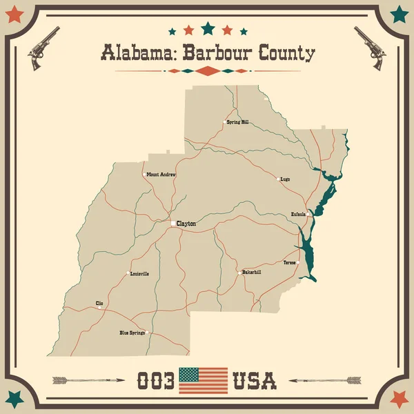 Mapa Grande Preciso Del Condado Barbour Alabama Estados Unidos Con — Archivo Imágenes Vectoriales