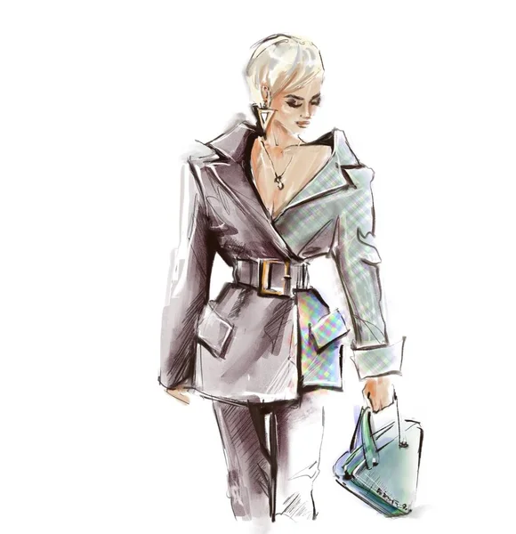 Fashionista Promenader Street Style Illustration Mode Flicka — Stockfoto