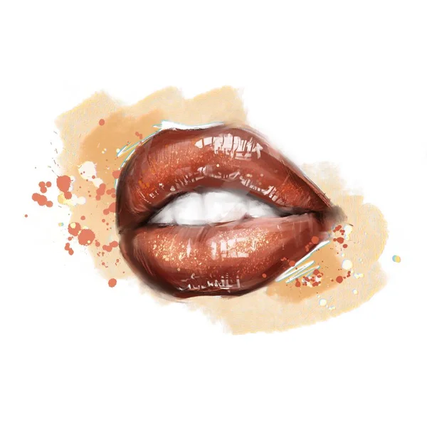 Sketch Beautiful Lips Makeup Paint Splashes — Stock fotografie