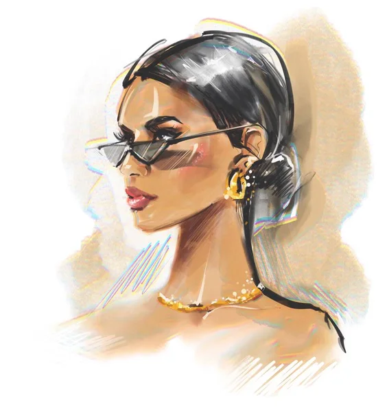 Disegno Moda Bella Ragazza Elegante Che Indossa Occhiali Sole — Foto Stock