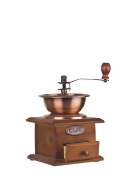 Kahve değirmeni üzerinde beyaz izole