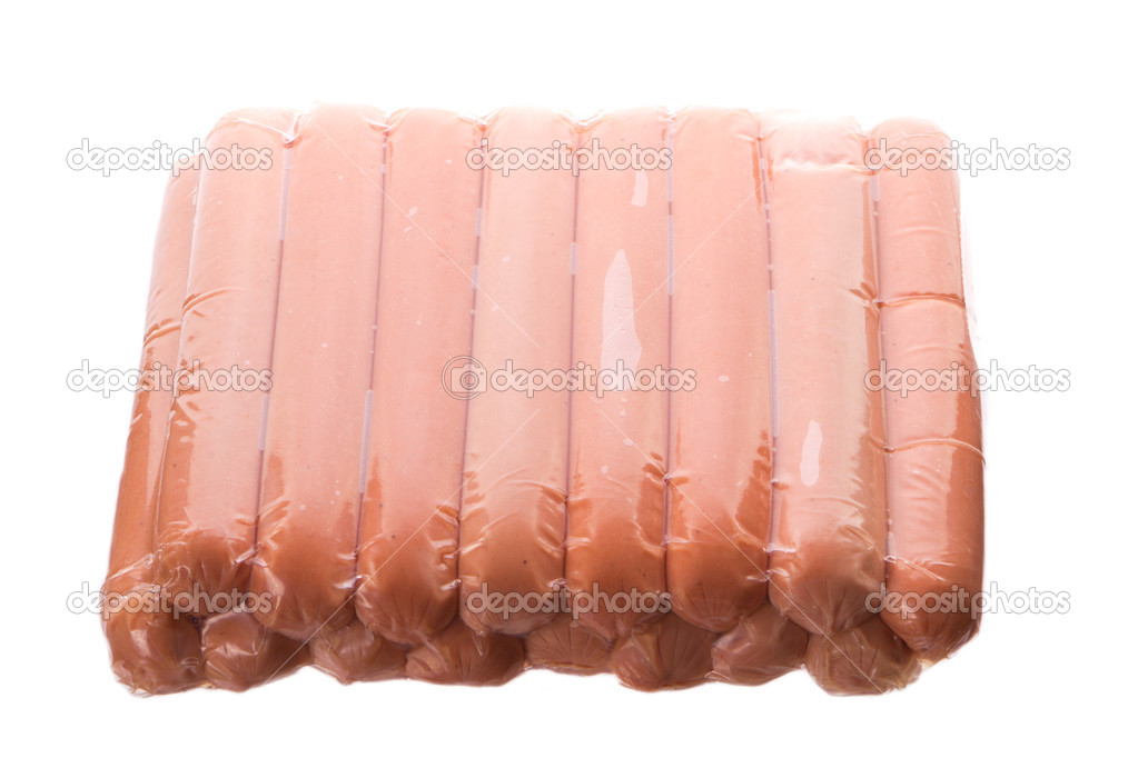 Pack of sausages isolated on white