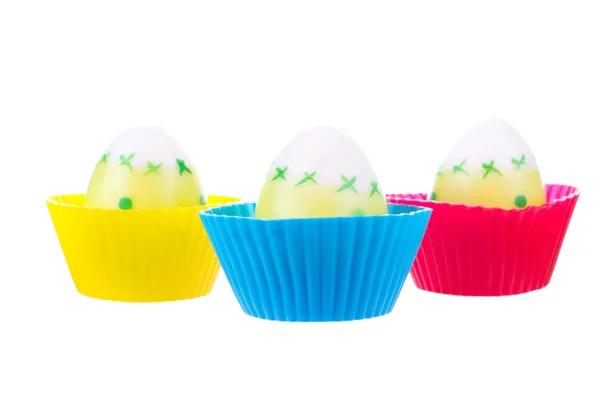 Drei Eier in Silikonform — Stockfoto