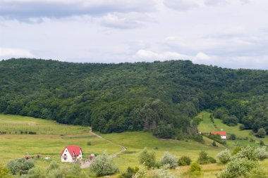hill yakınındaki evlerin huzurlu manzara