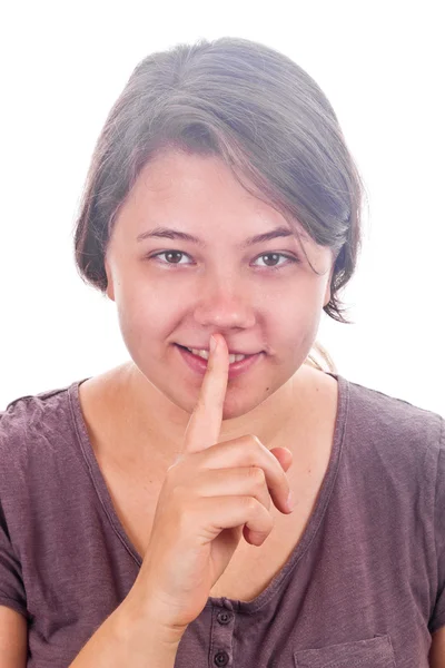 Girl with finger on lips — Stock Photo, Image