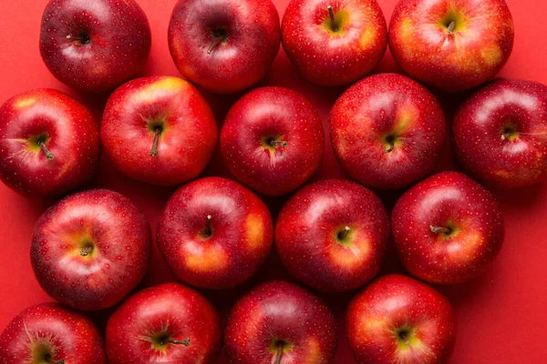 Frische Reife Rote Äpfel Als Hintergrund Blick Von Oben Auf — Stockfoto