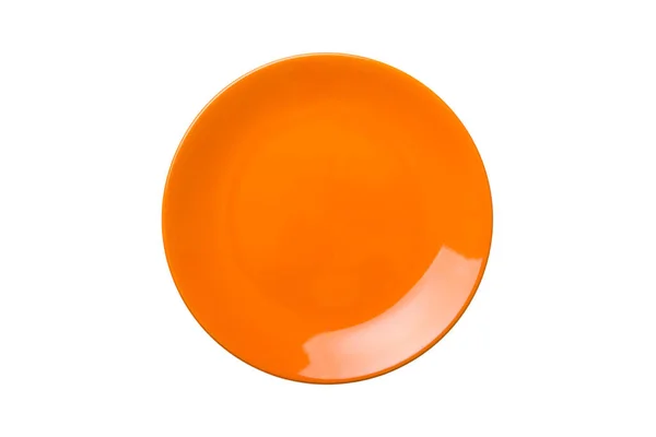 Оранжевая Керамическая Круглая Пластина Изолированная Поверх Белого Фона Вид Сверху — стоковое фото