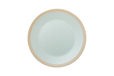 Beyaz zemin üzerinde izole edilmiş mavi seramik yuvarlak tabak. Üst görünüm.