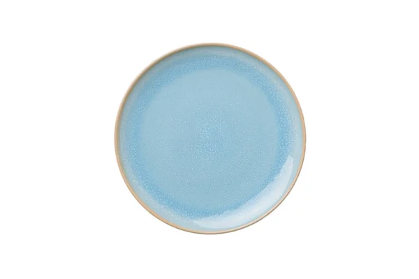 Μπλε Κεραμική Στρογγυλή Πλάκα Που Απομονώνεται Λευκό Φόντο Άνω Όψη — Φωτογραφία Αρχείου