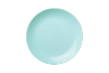 Beyaz zemin üzerinde izole edilmiş mavi seramik yuvarlak tabak. Üst görünüm.