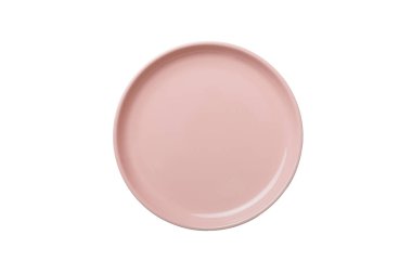 Pembe seramik yuvarlak tabak beyaz arka planda izole edilmiş. Üst görünüm.