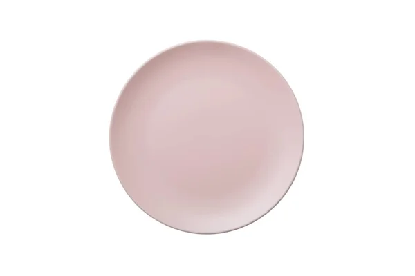 Rózsaszín Kerámia Kerek Lemez Izolált Fehér Háttér Felülnézet — Stock Fotó