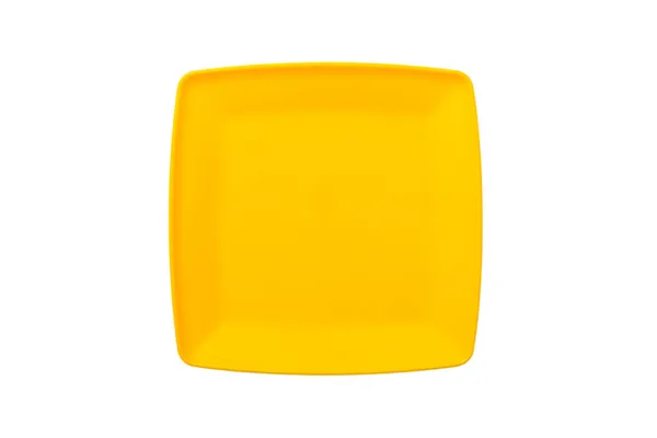 Gele Plastic Vierkante Plaat Geïsoleerd Witte Achtergrond Bovenaanzicht — Stockfoto