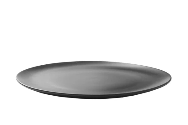 Black Ceramic Plate Isolated White Background Perspective View — Stock Photo, Image