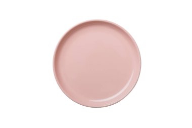 Pembe seramik yuvarlak tabak beyaz arka planda izole edilmiş. Üst görünüm.