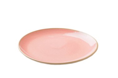 Pembe seramik yuvarlak tabak beyaz arka planda izole edilmiş. perspektif görünümü.