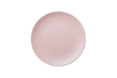 Pembe seramik yuvarlak tabak beyaz arka planda izole edilmiş. Üst görünüm.