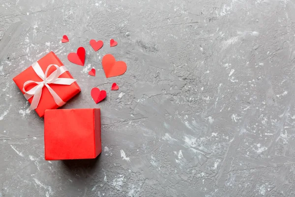 Feliz Día San Valentín Abierto Caja Regalo Forma Corazón Con — Foto de Stock