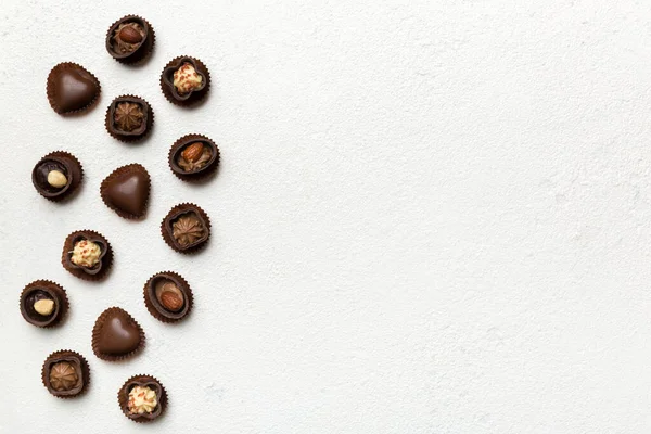 Verschillende Soorten Chocolade Gekleurde Tafel Close Top View Flat Lay — Stockfoto