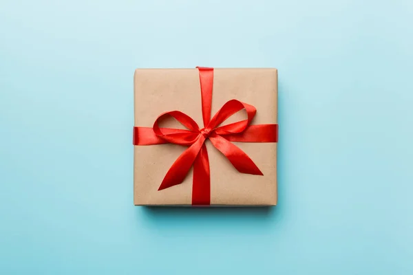 Holiday Present Box Colored Background Top View Copy Space Design — 图库照片