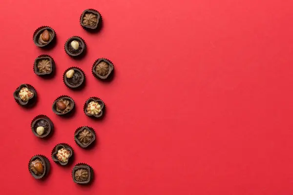 Verschillende Soorten Chocolade Gekleurde Tafel Close Top View Flat Lay — Stockfoto