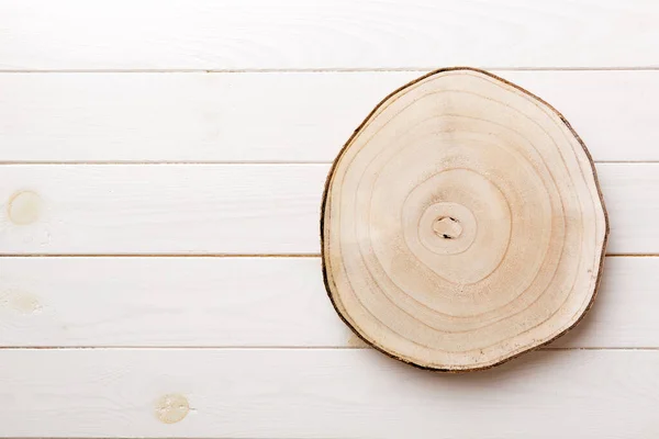 Vista Dall Alto Del Vassoio Servizio Legno Sfondo Cemento Spazio — Foto Stock