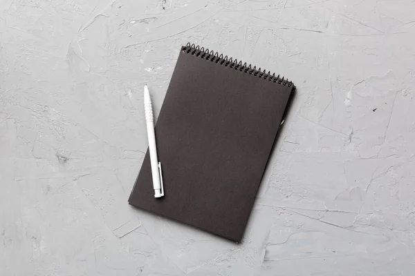 School Notebook Colored Background Spiral Black Notepad Table Top View — Stock Photo, Image