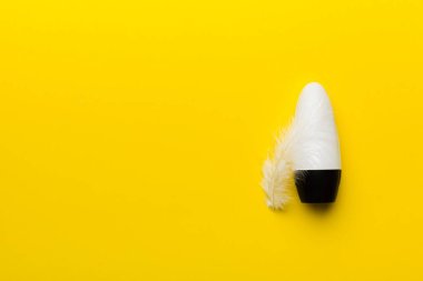 Pembe pastel arka planda, devekuşu tüyleriyle cilt bakımı serumları. Spa kozmetik ürünü, krem kavanozu, markalaşma modeli, fotokopi alanı olan üst görünüm.