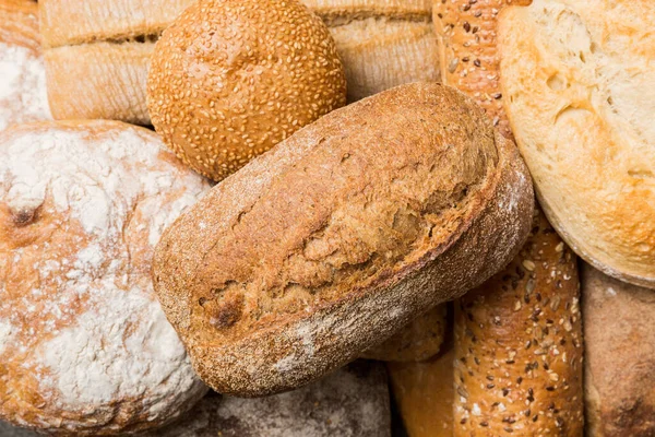 Panes Naturales Caseros Diferentes Tipos Pan Fresco Como Fondo Vista — Foto de Stock