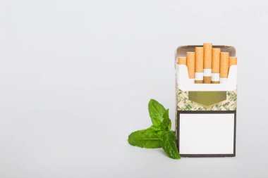 Bir paket mentollü sigara ve renkli masada taze nane şekeri, mentollü sigaralar düz yerde yatıyordu..