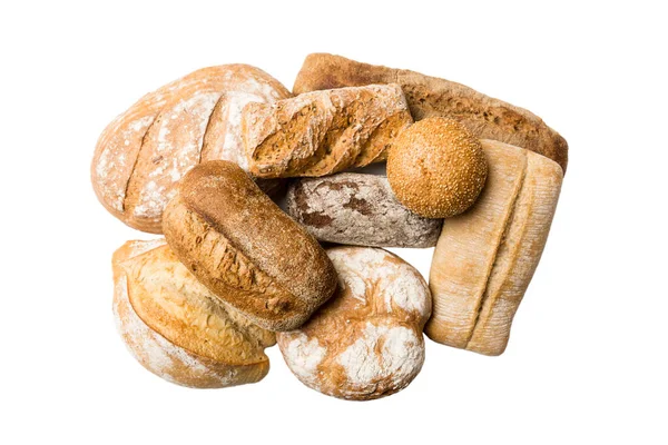 Ekmek Üstü Görünümü Kesildi Beyaz Arka Planda Taze Yemlenmiş Ekmek — Stok fotoğraf