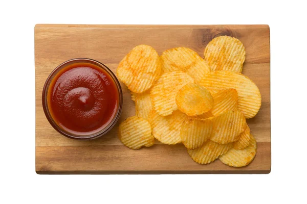 Delicious Fried Potato Chip Ketchup Isolated White Background Tasty Potato — Stock Photo, Image