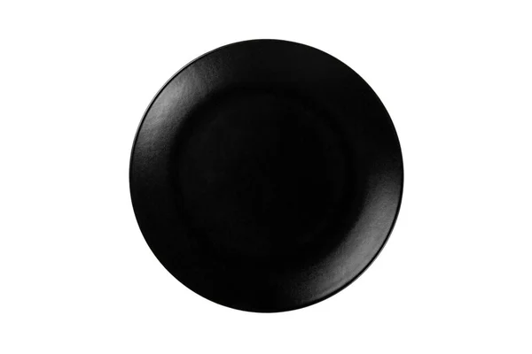 Верхний Вид Черной Пустой Тарелки Изолированном Белом Фоне — стоковое фото