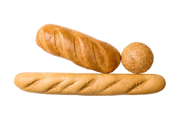 Bread Bovenaanzicht Uitgesneden Brood Met Verse Rug Geïsoleerd Witte Achtergrond — Stockfoto