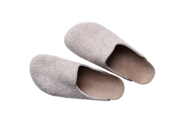 Pair Soft Home Felt Wool Slippers Isolated White Background Top — Stockfoto