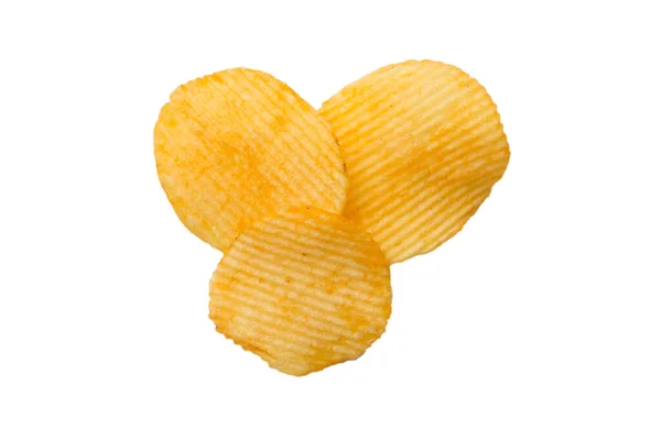 Draufsicht Auf Kartoffelchips Isoliert Auf Weißem Hintergrund Leckeres Stück Knusprige — Stockfoto
