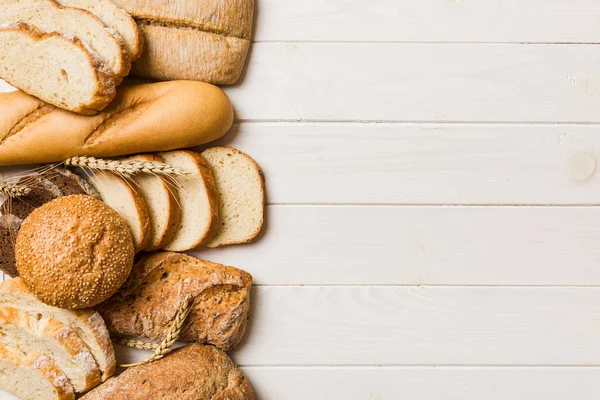 Домашні Натуральні Хліби Різні Види Свіжого Хліба Фон Вид Зверху — стокове фото