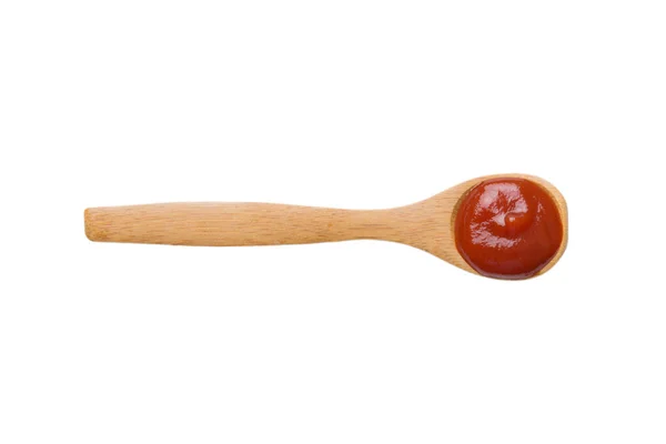 Wooden Spoon Ketchup Sauce Isolated White Background Top View — Stock Photo, Image