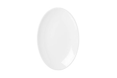 İzole edilmiş beyaz arkaplan üzerindeki boş beyaz plakanın üst görünümü.