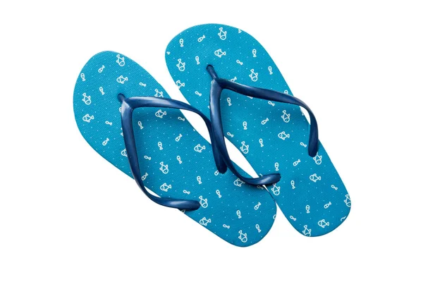 Blue Flip Flops Isolated White Background Top View — Stock Photo, Image