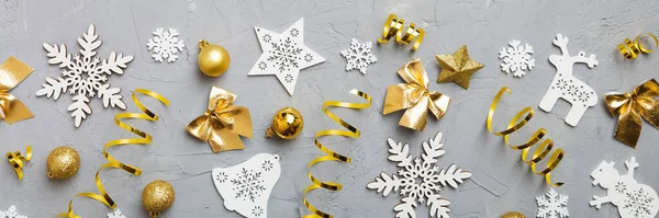 New Year Composition White Christmas Snowflakes Christmas Decor Background Pine — Stock Photo, Image