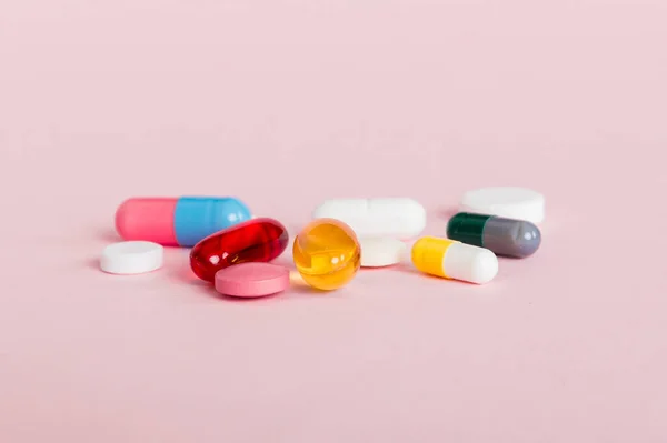 Mnoho Různých Barevných Léků Pilulky Perspektiva Pohled Sada Mnoha Pilulek — Stock fotografie
