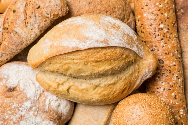Homemade Natural Breads Different Kinds Fresh Bread Background Top View — Stock Photo, Image
